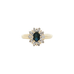 Gold ring with sapphire and diamond 14 kt