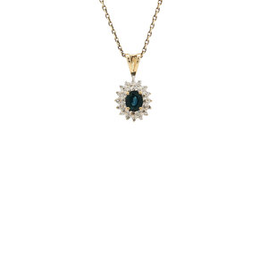 Gold pendant with sapphire and diamond 14 kt