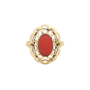 Gold ring with blood coral 14 kt