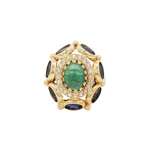 Gouden ring  met ioliet, toermalijn en saffier 18 krt