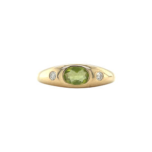 Gold ring with peridot and diamond 14 kt