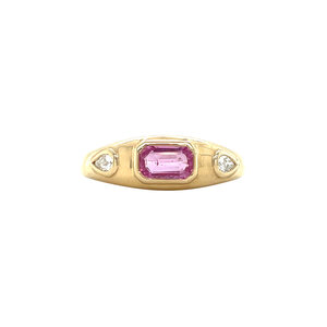 Gouden ring met saffier en diamant 14 kt