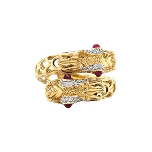 Gold John Hardy Naga ring with ruby and diamond 18 kt