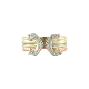 Tricolour gold ring with diamond 14 kt