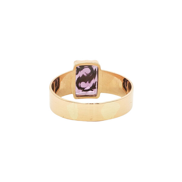 vintage Gouden vintage ring met kleursteen en parel 14 kt