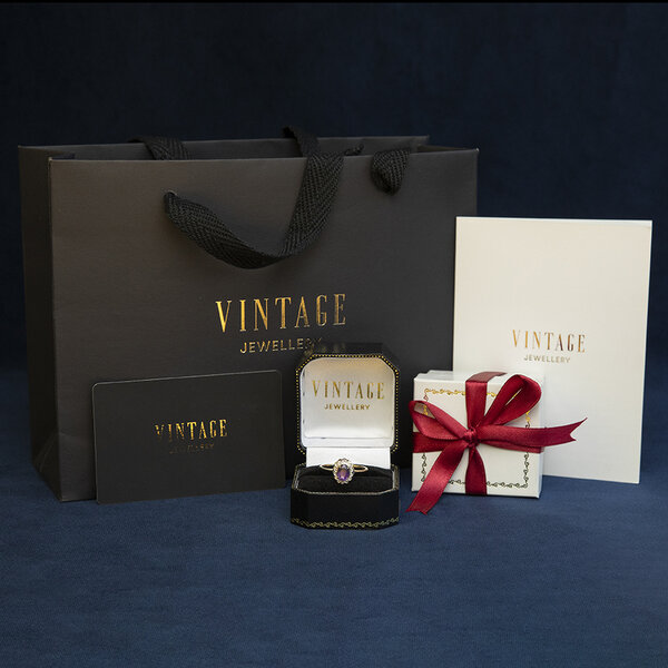 vintage Gouden vintage ring met kleursteen en parel 14 kt