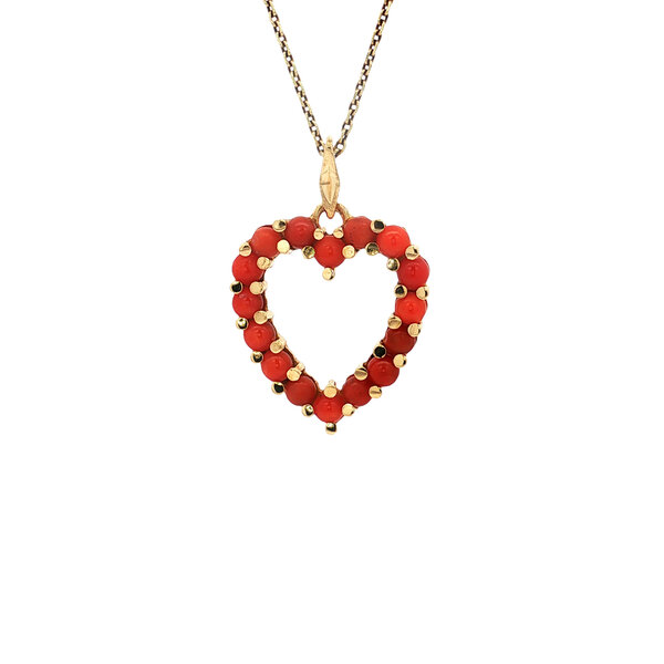 vintage Gouden vintage hart hanger met bloedkoraal 18 kt