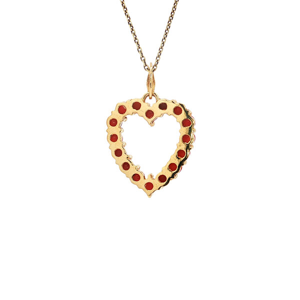 vintage Gouden vintage hart hanger met bloedkoraal 18 kt