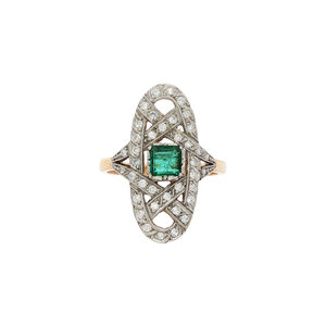 Gold ring with emerald and diamond 18 kt/950