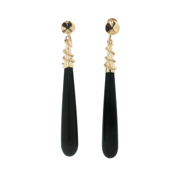 vintage Gouden vintage oorhangers met onyx 14 kt
