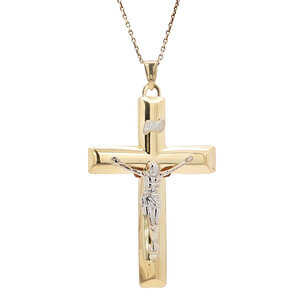 Bicolour gold cross pendant 14 kt