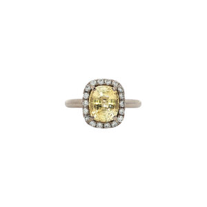 Witgouden ring met saffier en diamant 18 kt