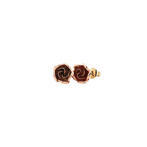 Bicolour gold rose stud earrings 14 kt