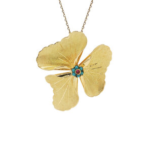 Gold pendant with ruby and colored stone 18 kt