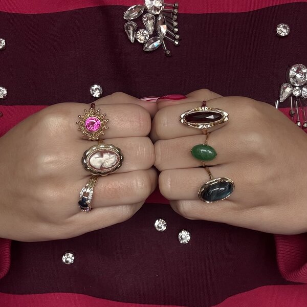 vintage Gouden vintage ring met labradoriet 14 kt