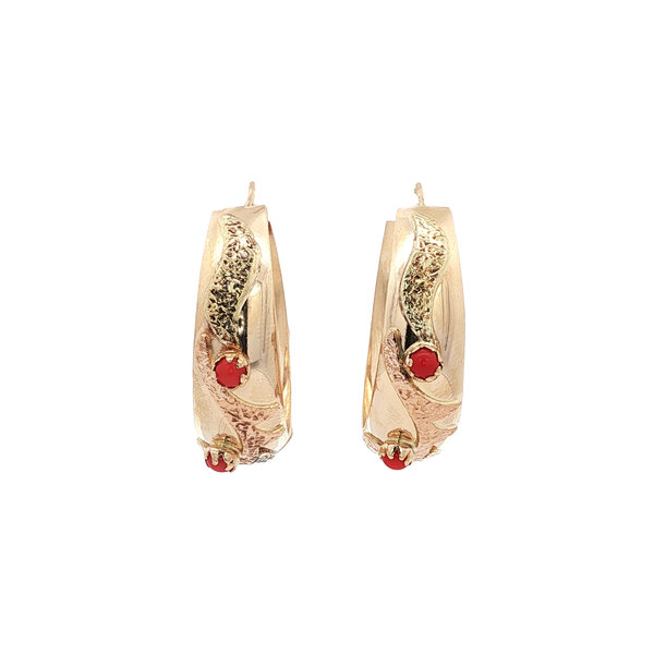 vintage Gouden vintage oorringen met kleursteen 14 kt