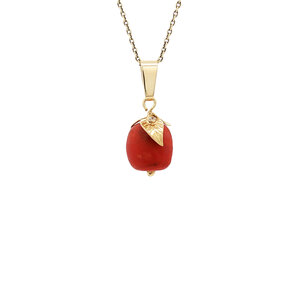 Gold pendant with blood coral and zirconia 14 kt