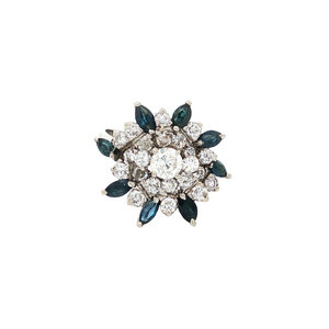 White gold ring with sapphire and diamond 14 kt