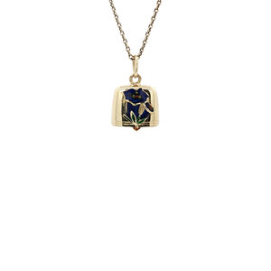 Gold bell pendant with enamel 14 kt