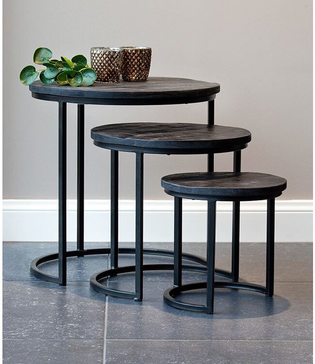 Salontafel Rond - Massief Mangohout - Set van 2 | Leen Bakker Salontafel Rond - Massief Mangohout - Set van 2 | Leen Bakker