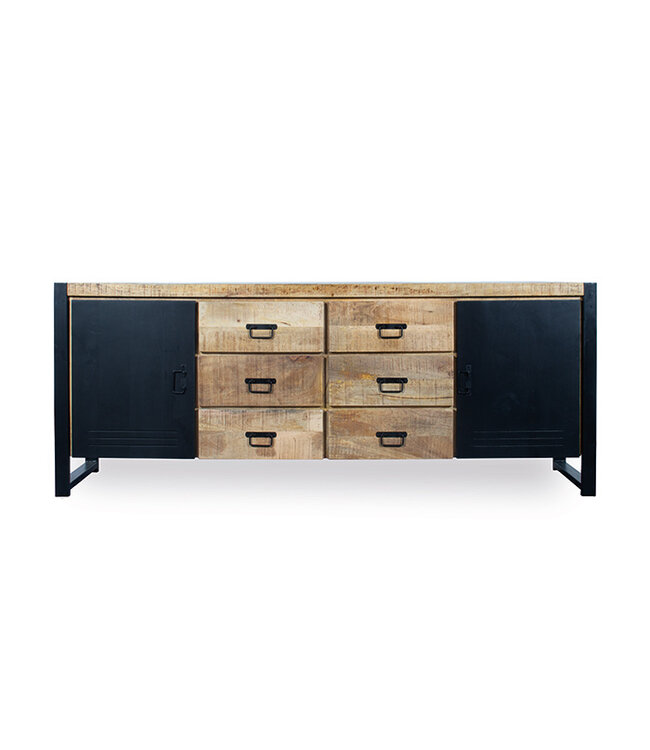 Dressoir Saga 2 metalen deuren 6 lades