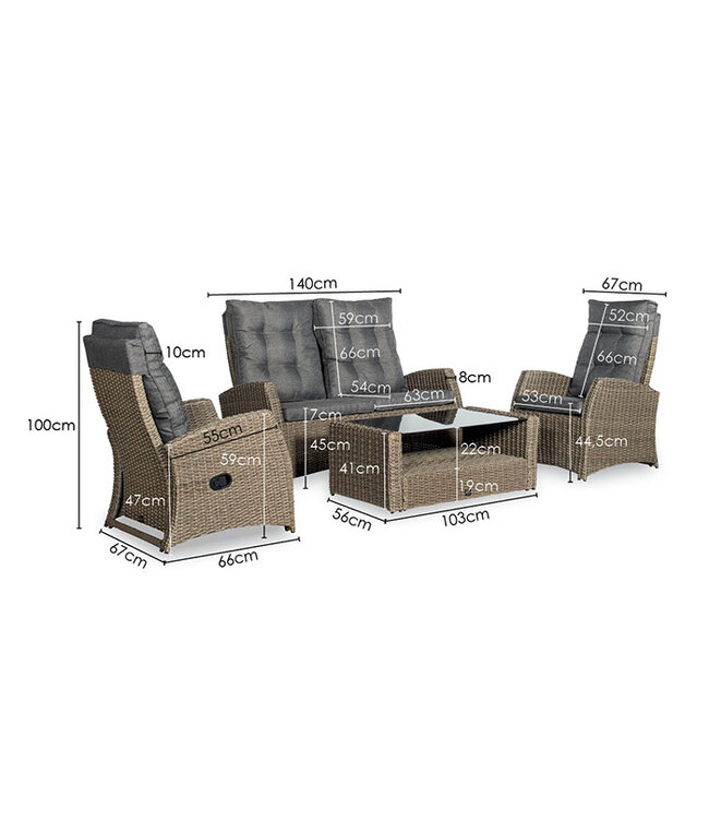 'Summerfield' Loungeset 4-delig incl. coffee table en alle zit- en rugkussens