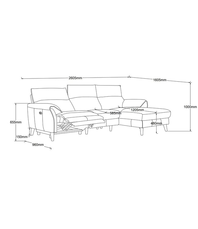 Tivola Bankstel 3-zits met longchair incl. relaxfunctie