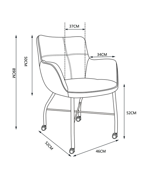 Chicago Armstoel op wieltjes