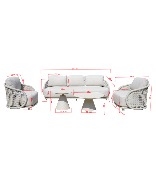 Bari Stoel-bank Loungeset 5-delig