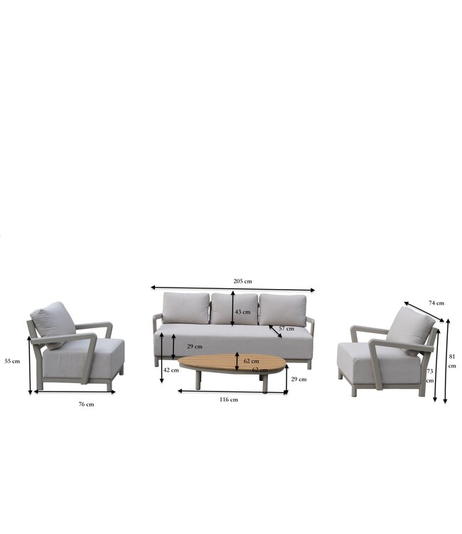Tagia Stoel-Bank Loungeset 4-delig