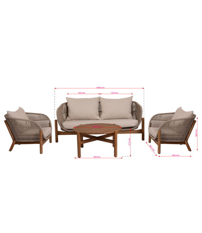 Genua Stoel-Bank Loungeset - 4 zitplaatsen