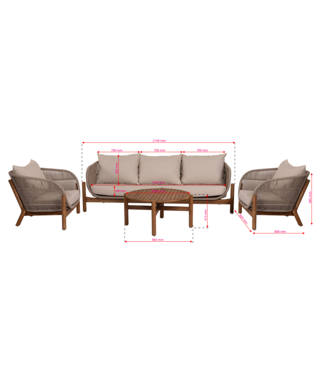 Genua Stoel-Bank Loungeset - 5 zitplaatsen