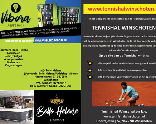 Nieuwe Flyer Sportcafe Belle Helene/Padelshop Vibora/Tennishal Winschoten