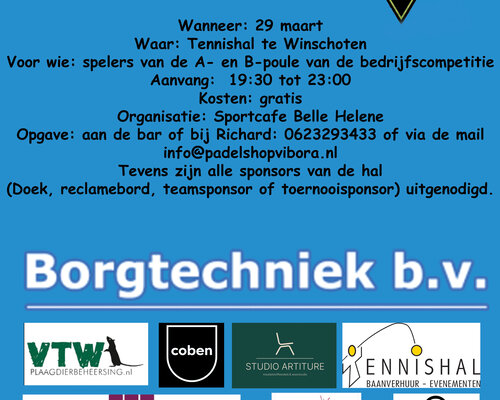 29 Maart grootse afsluiting van de bedrijfscompetitie seizoen 2023-2024