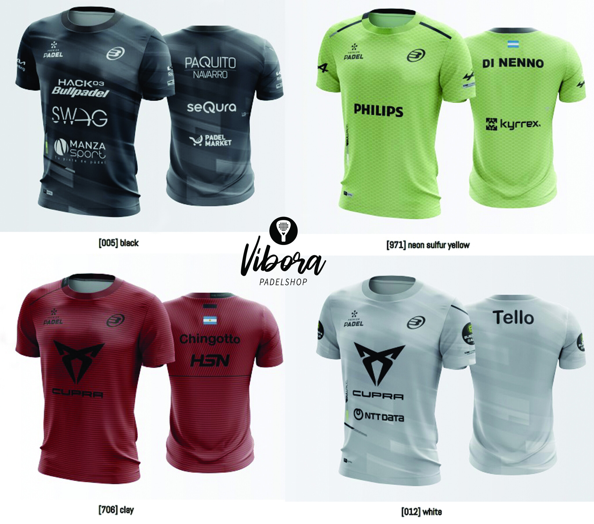 Nu bij Padelshop Vibora, de wedstrijd  T-shirts van de topspelers van Bullpadel