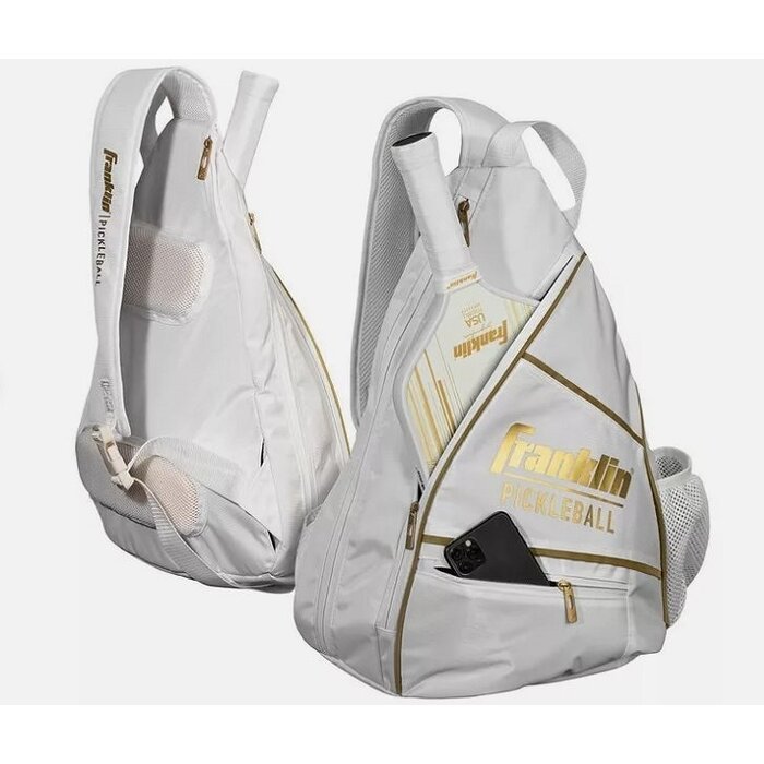 Franklin, nu verkrijgbaar bij Padelshop Vibora!! Pickleball tas slingbag wit/goud