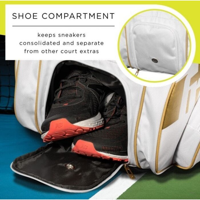 Franklin, nu verkrijgbaar bij Padelshop Vibora!! Pickleball tas pro series bag Wit/Goud