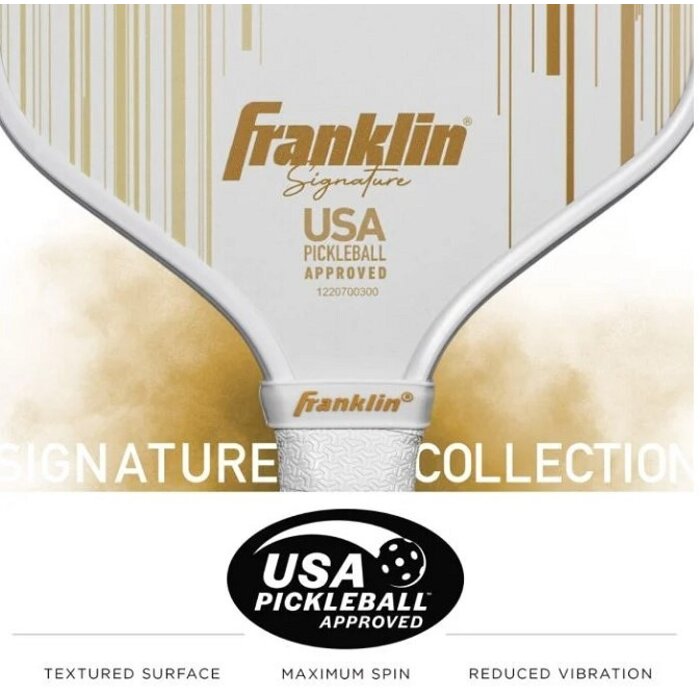 Franklin, nu verkrijgbaar bij Padelshop Vibora!! Pickleball Paddle Sign 16mm White Gold