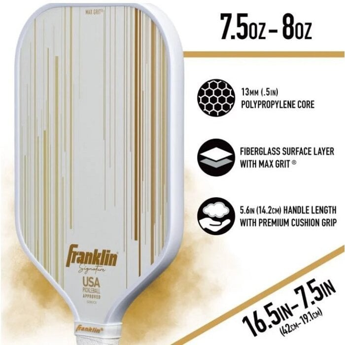 Franklin, nu verkrijgbaar bij Padelshop Vibora!! Pickleball Paddle Sign 13mm White Gold
