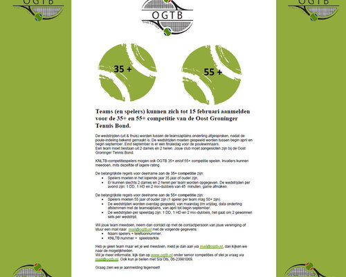 Doe Mee Aan de OGTB 35+ en 55+ Competitie – Smash je Weg naar Tennisplezier! 