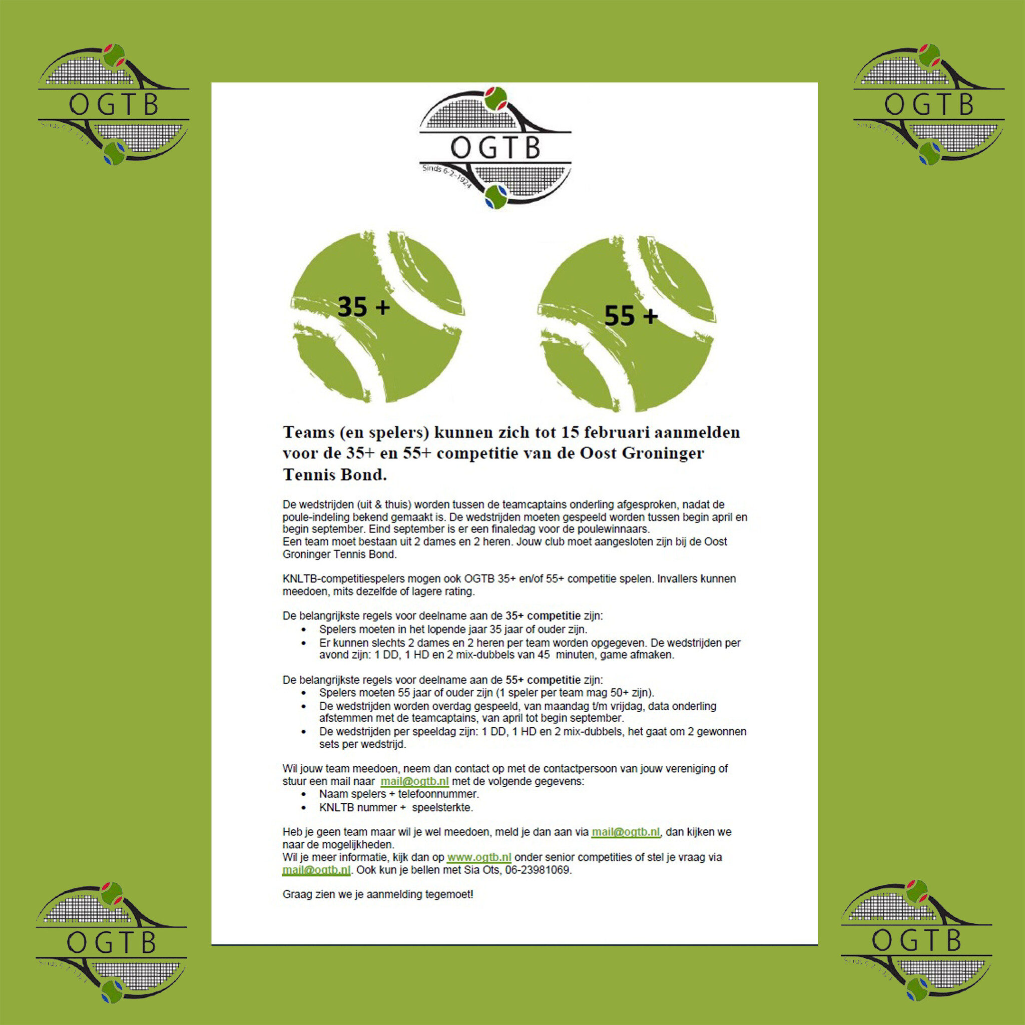 Doe Mee Aan de OGTB 35+ en 55+ Competitie – Smash je Weg naar Tennisplezier! 