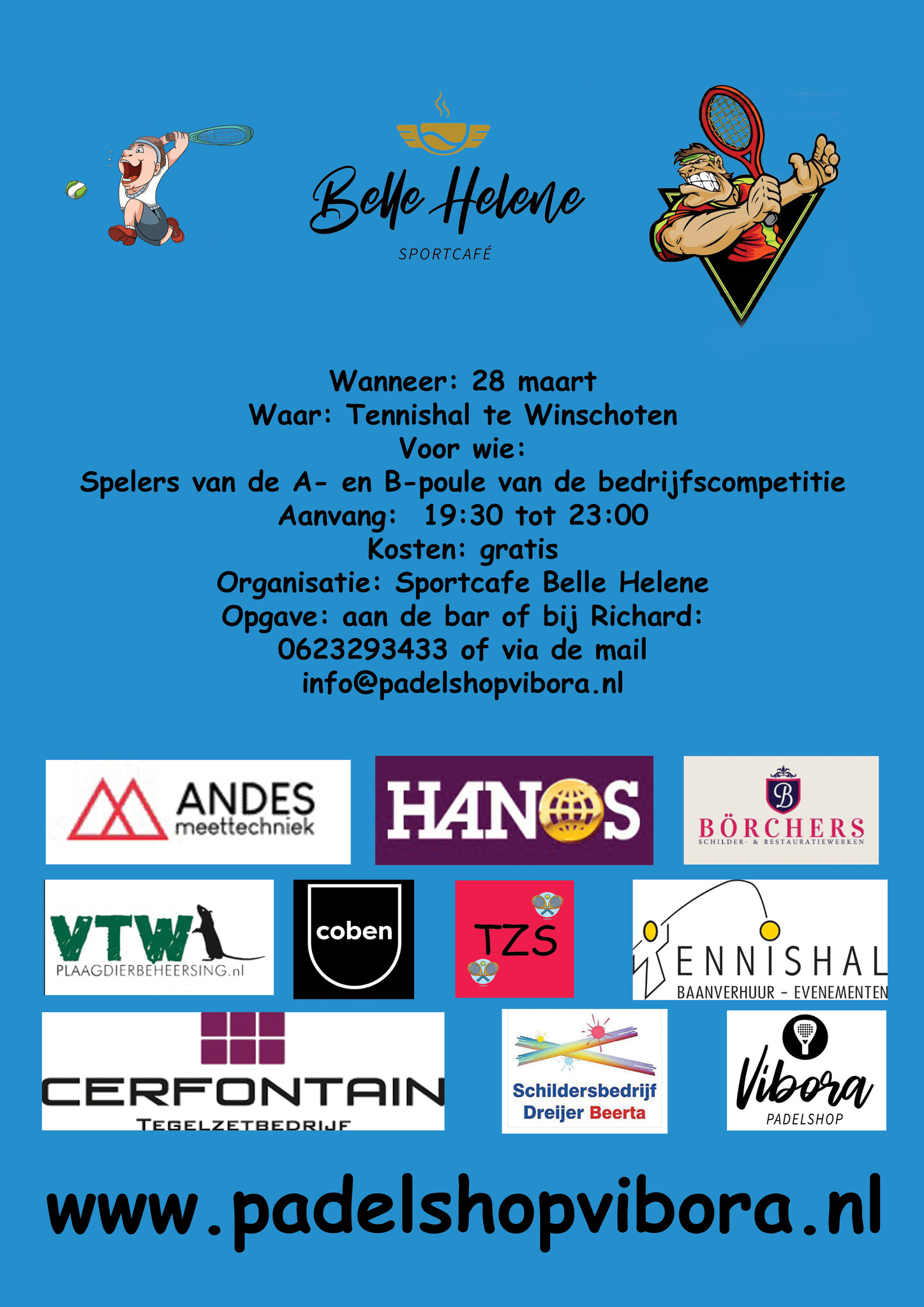 28 maart Slotavond van de bedrijfscompetitie van de Tennishal te Winschoten