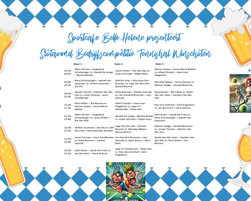 Slotavond Bedrijfscompetitie komende vrijdag in de Tennishal Winschoten te Winschoten