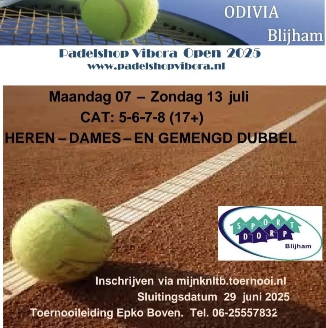 Schrijf je nu in voor Padelshop Vibora Open 2025 het toernooi van TC Odivia Blijham!!!
