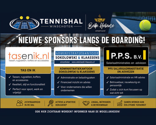 Nieuwe sponsors Tennishal Winschoten: Tas en Ik, Administratiekantoor Sokolowski & Klaassens en PPS Salarisadministratie(deel 7)