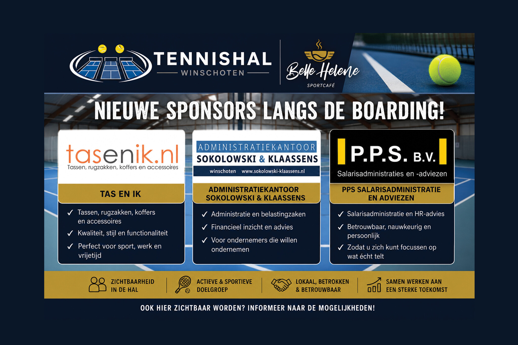 Nieuwe sponsors Tennishal Winschoten: Tas en Ik, Administratiekantoor Sokolowski & Klaassens en PPS Salarisadministratie(deel 7)