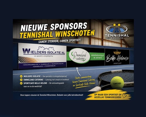 Nieuwe sponsors Tennishal Winschoten: Ommeland Catering, Wielders Isolatie & Sportcafe Belle Helene (deel 8)