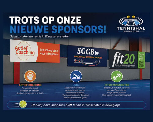 Nieuwe sponsors Tennishal Winschoten: Actief Coaching, Fit20 en SGGB (deel 9)