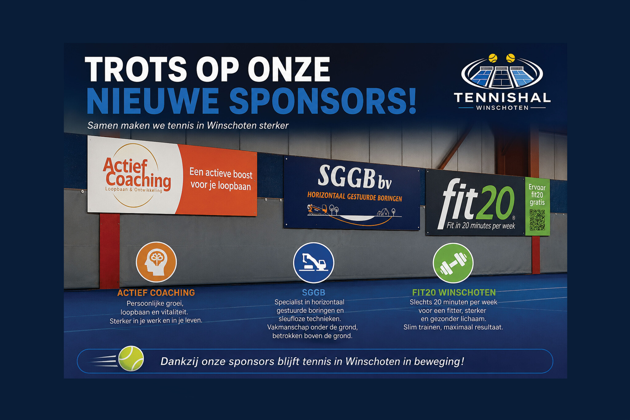 Nieuwe sponsors Tennishal Winschoten: Actief Coaching, Fit20 en SGGB (deel 9)