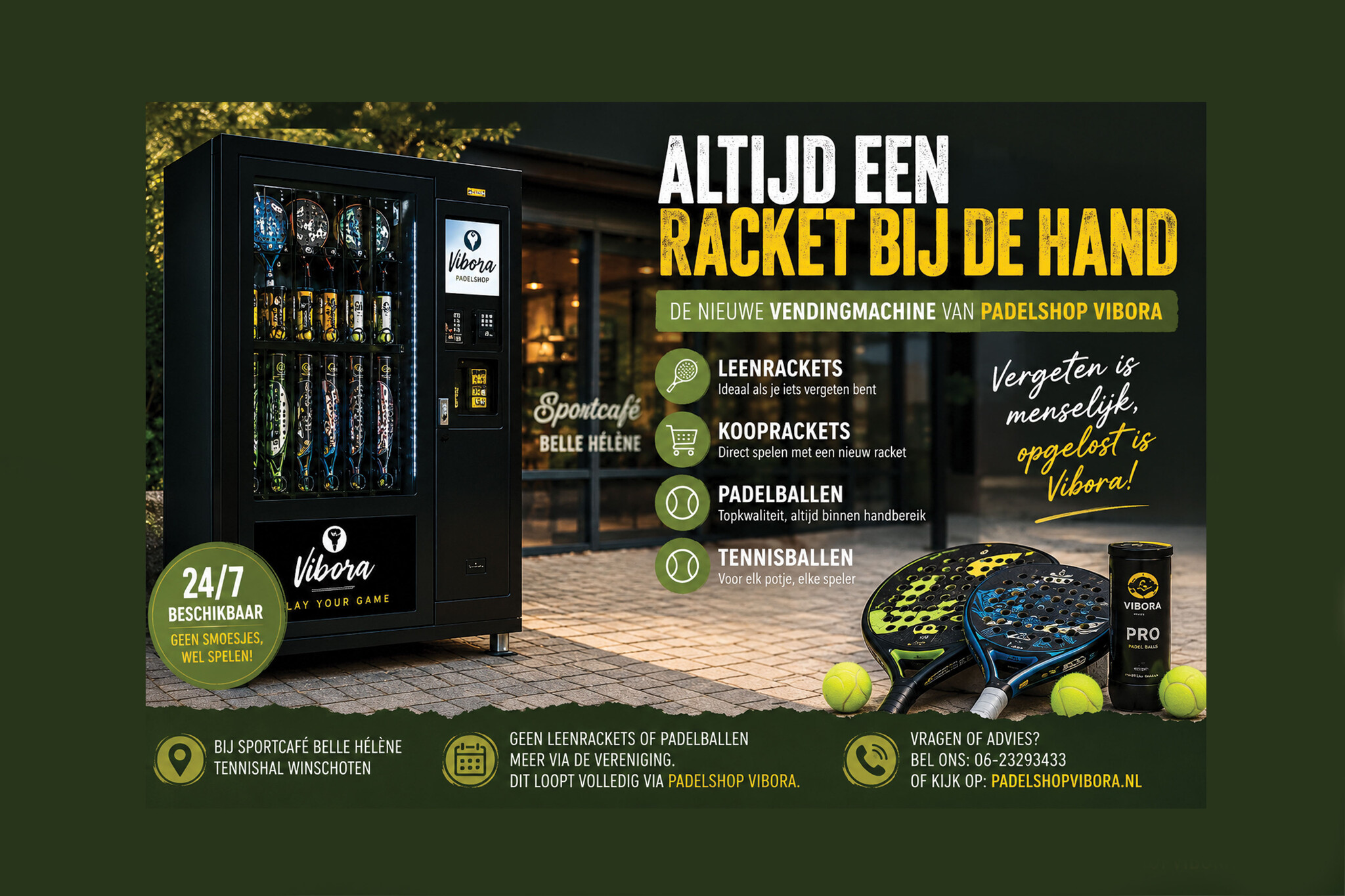 Sinds november staat de nieuwe vendingmachine van Padelshop Vibora bij Sportcafé Belle Helene.